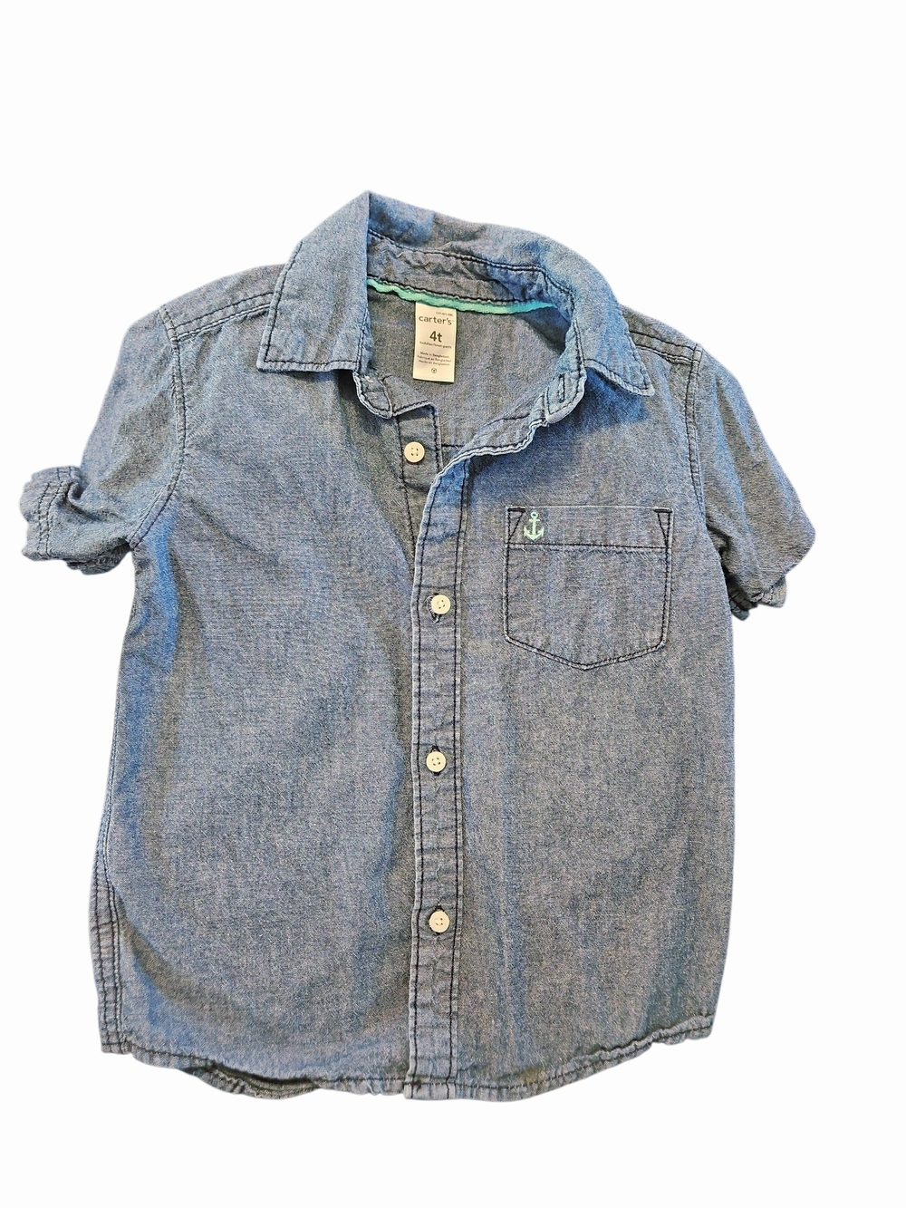 Carter's Light Blue Chambray Demin Short-Sleeve Button Shirt Size 4t Boy
